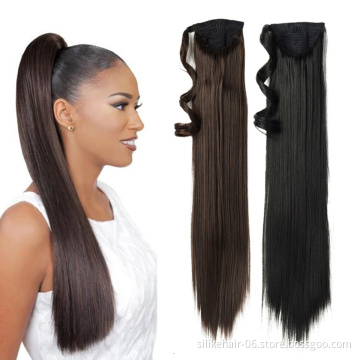 Hot 24 inch Brown Black Long Straight Drawstring Ponytail Hairpiece With Hairpins Pony Tail Synthetic Ponytail Hair Extensions
